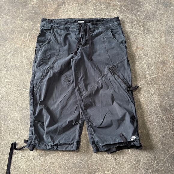 Nike Pants - Vintage Nike Cargo Capri Pants Womens M Black Faded Y2K Skater Drawstring